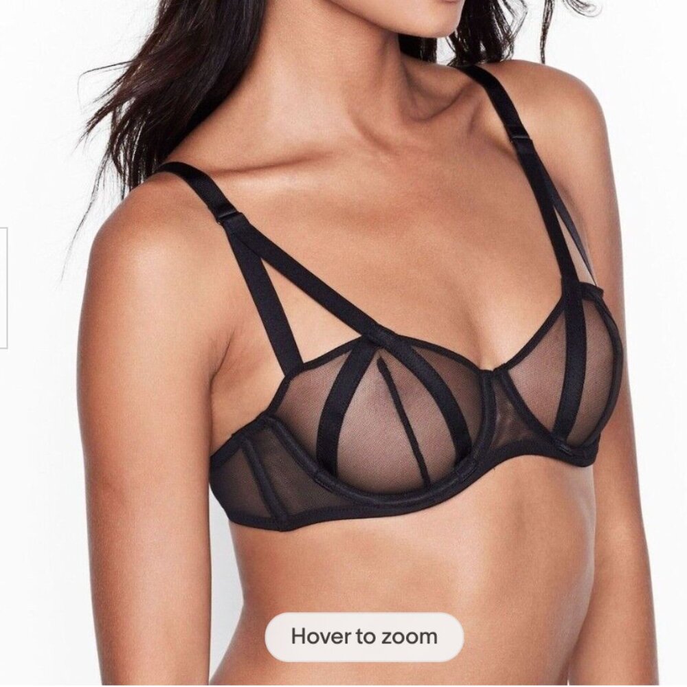 VICTORIA'S SECRET LUXE LINGERIE VERY SEXY UNLINED MESH BALCONETTE BRA 36D